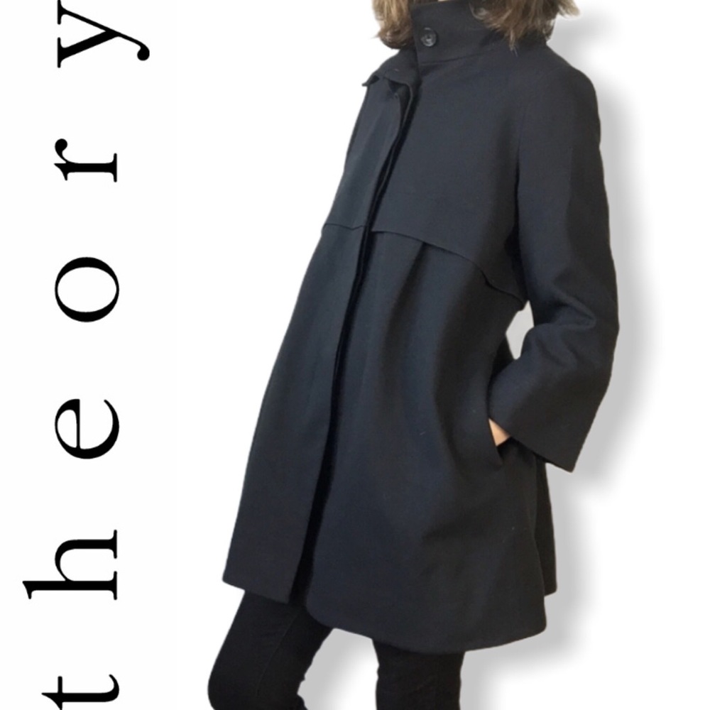 ❤️ Theory Loris W Manning Wool Coat Jacket Black S - Picture 1 of 16